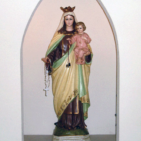 Our Lady of Mt. Carmel statue in the Choir Loft at St. Hugh Our Lady of Mt. Carmel statue in the Choir Loft at St. Hugh