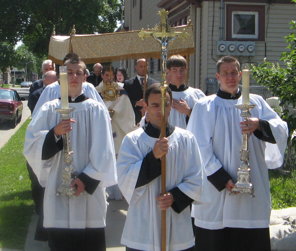 The outdoor procession for the feast of Corpus Christi. The outdoor procession for the feast of Corpus Christi.